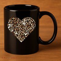 Cheetah Print Heart 11oz C Handle Ceramic Mug