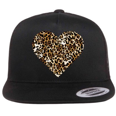 Cheetah Print Heart Flat Bill Trucker Hat