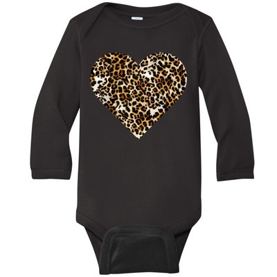 Cheetah Print Heart Baby Long Sleeve Bodysuit