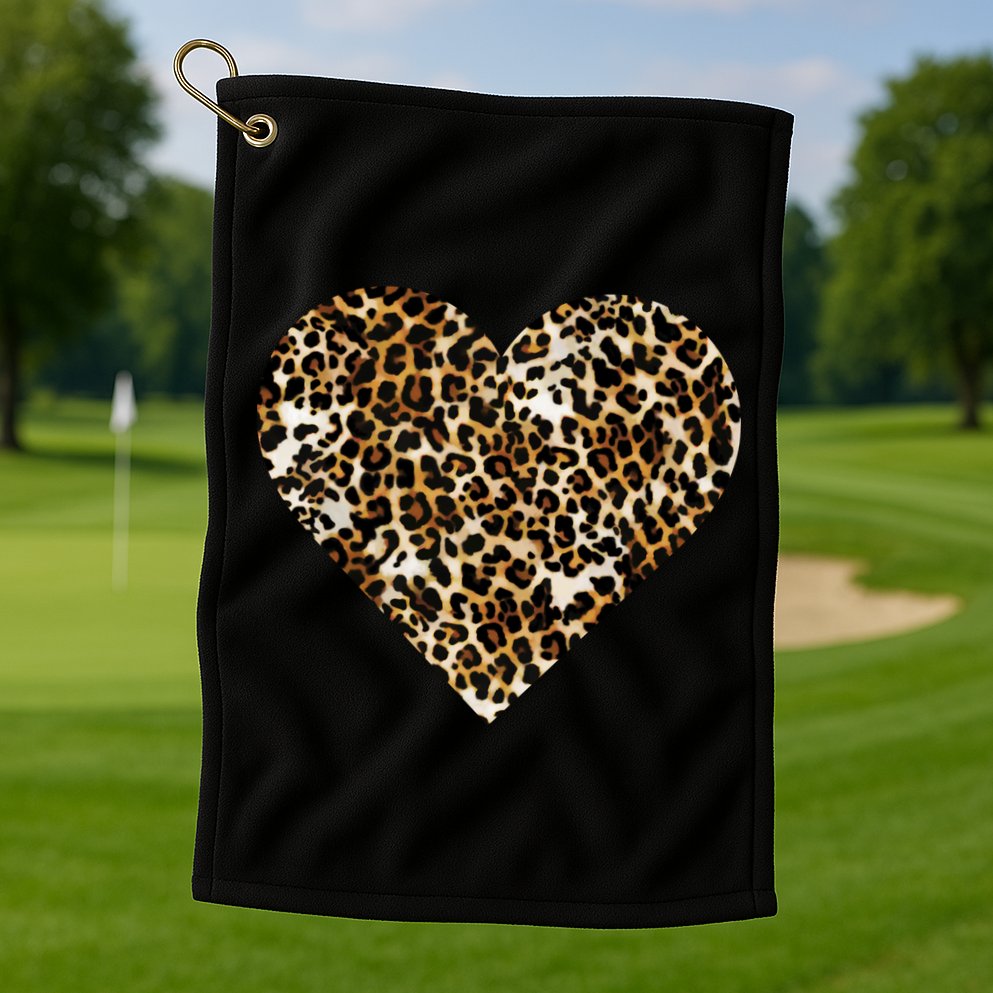 Cheetah Print Heart Golf Towel