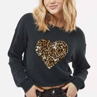 Cheetah Print Heart Cropped Pullover Crew