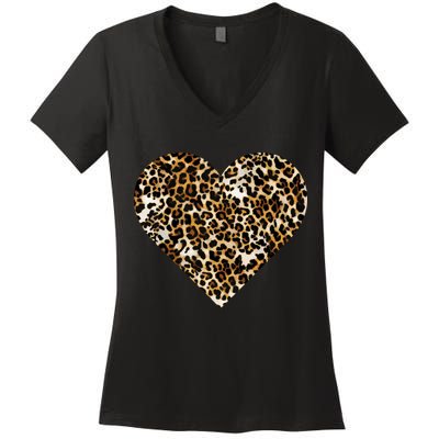 Cheetah Print Heart Women's V-Neck T-Shirt