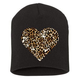 Cheetah Print Heart Short Acrylic Beanie