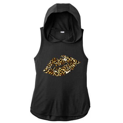 Cheetah Print Skinned Lips Ladies PosiCharge Tri-Blend Wicking Draft Hoodie Tank