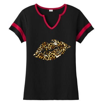 Cheetah Print Skinned Lips Ladies Halftime Notch Neck Tee