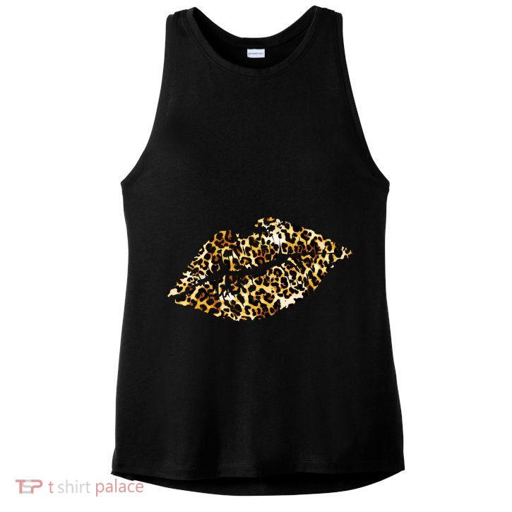 Cheetah Print Skinned Lips Ladies PosiCharge Tri-Blend Wicking Tank