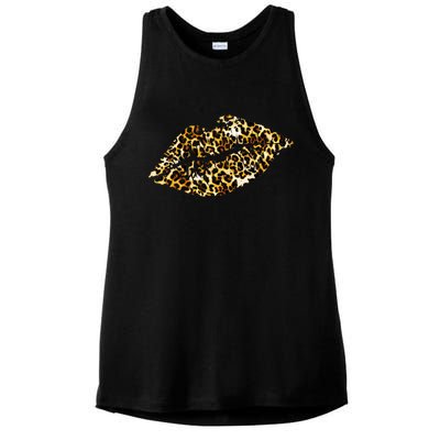 Cheetah Print Skinned Lips Ladies PosiCharge Tri-Blend Wicking Tank