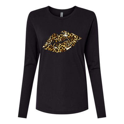 Cheetah Print Skinned Lips Womens Cotton Relaxed Long Sleeve T-Shirt