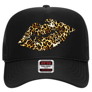 Cheetah Print Skinned Lips High Crown Mesh Back Trucker Hat