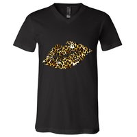 Cheetah Print Skinned Lips V-Neck T-Shirt