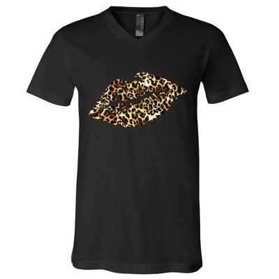 Cheetah Print Skinned Lips V-Neck T-Shirt