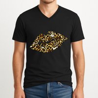 Cheetah Print Skinned Lips V-Neck T-Shirt