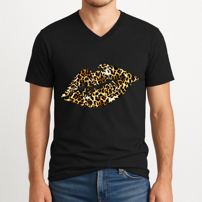 Cheetah Print Skinned Lips V-Neck T-Shirt