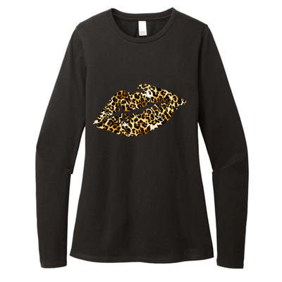 Cheetah Print Skinned Lips Womens CVC Long Sleeve Shirt