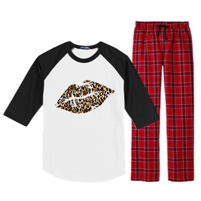 Cheetah Print Skinned Lips Raglan Sleeve Pajama Set