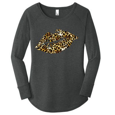 Cheetah Print Skinned Lips Women's Perfect Tri Tunic Long Sleeve Shirt