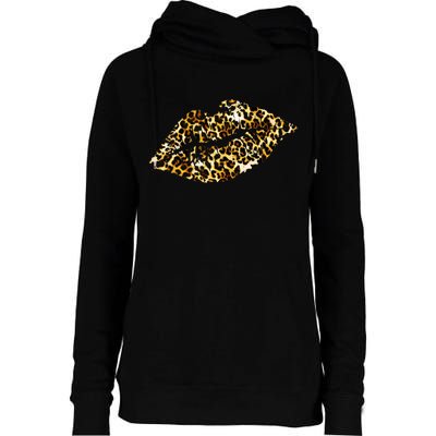 Cheetah Print Skinned Lips Womens Funnel Neck Pullover Hood