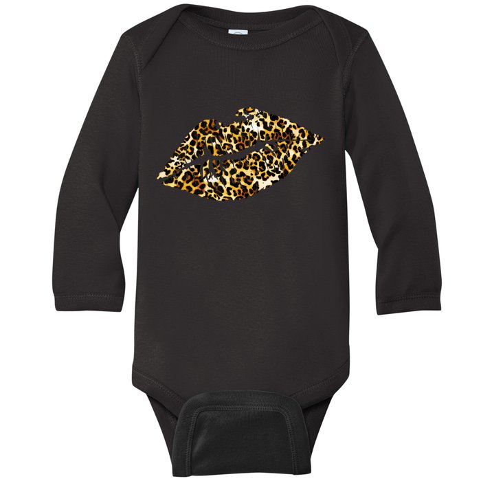 Cheetah Print Skinned Lips Baby Long Sleeve Bodysuit