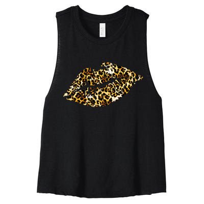 Cheetah Print Skinned Lips Women's Racerback Cropped Tank