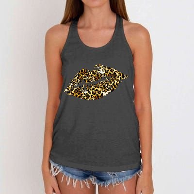 Cheetah Print Skinned Lips Women's Knotted Racerback Tank