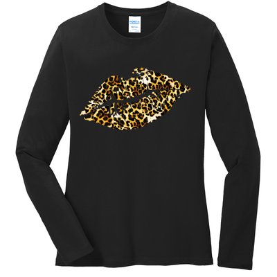 Cheetah Print Skinned Lips Ladies Long Sleeve Shirt