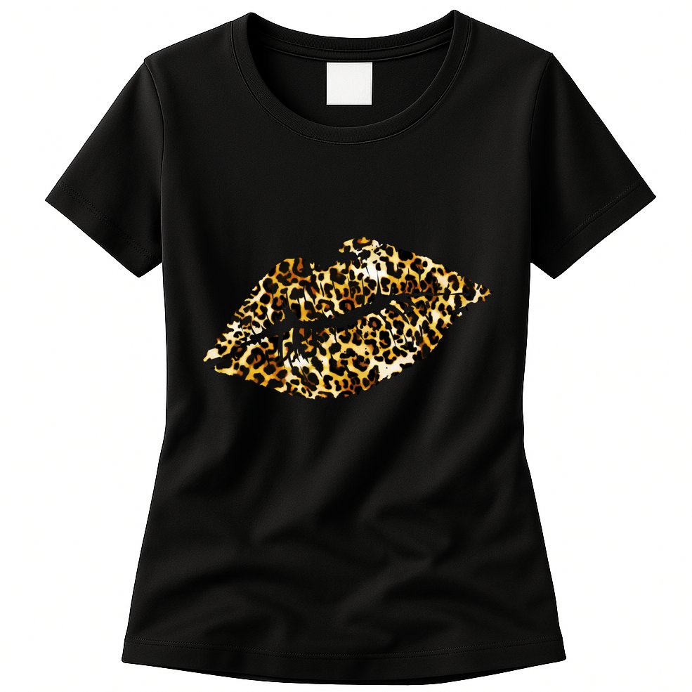 Cheetah Print Skinned Lips Womens T-Shirt