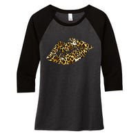 Cheetah Print Skinned Lips Women's Tri-Blend 3/4-Sleeve Raglan Shirt