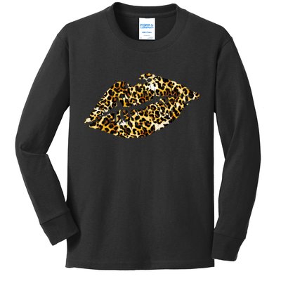 Cheetah Print Skinned Lips Kids Long Sleeve Shirt