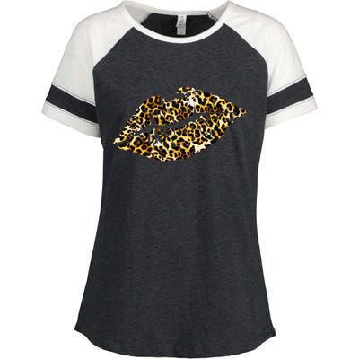 Cheetah Print Skinned Lips Enza Ladies Jersey Colorblock Tee