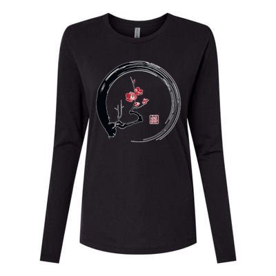 Cherry Blossom Japanese Ink Painting Womens Cotton Relaxed Long Sleeve T-Shirt