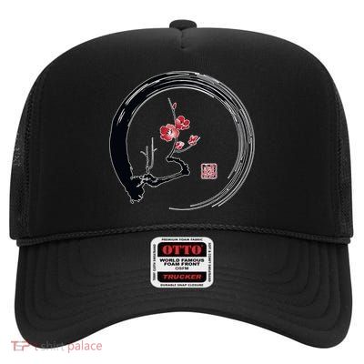 Cherry Blossom Japanese Ink Painting High Crown Mesh Back Trucker Hat