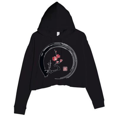 Cherry Blossom Japanese Ink Painting Crop Fleece Hoodie