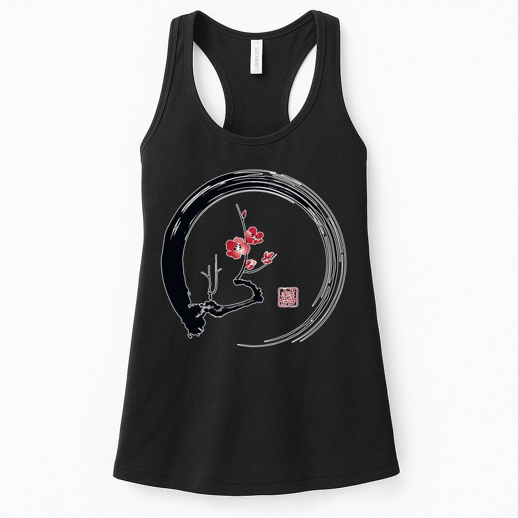 Cherry Blossom Japanese Ink Painting Womens Tank Top