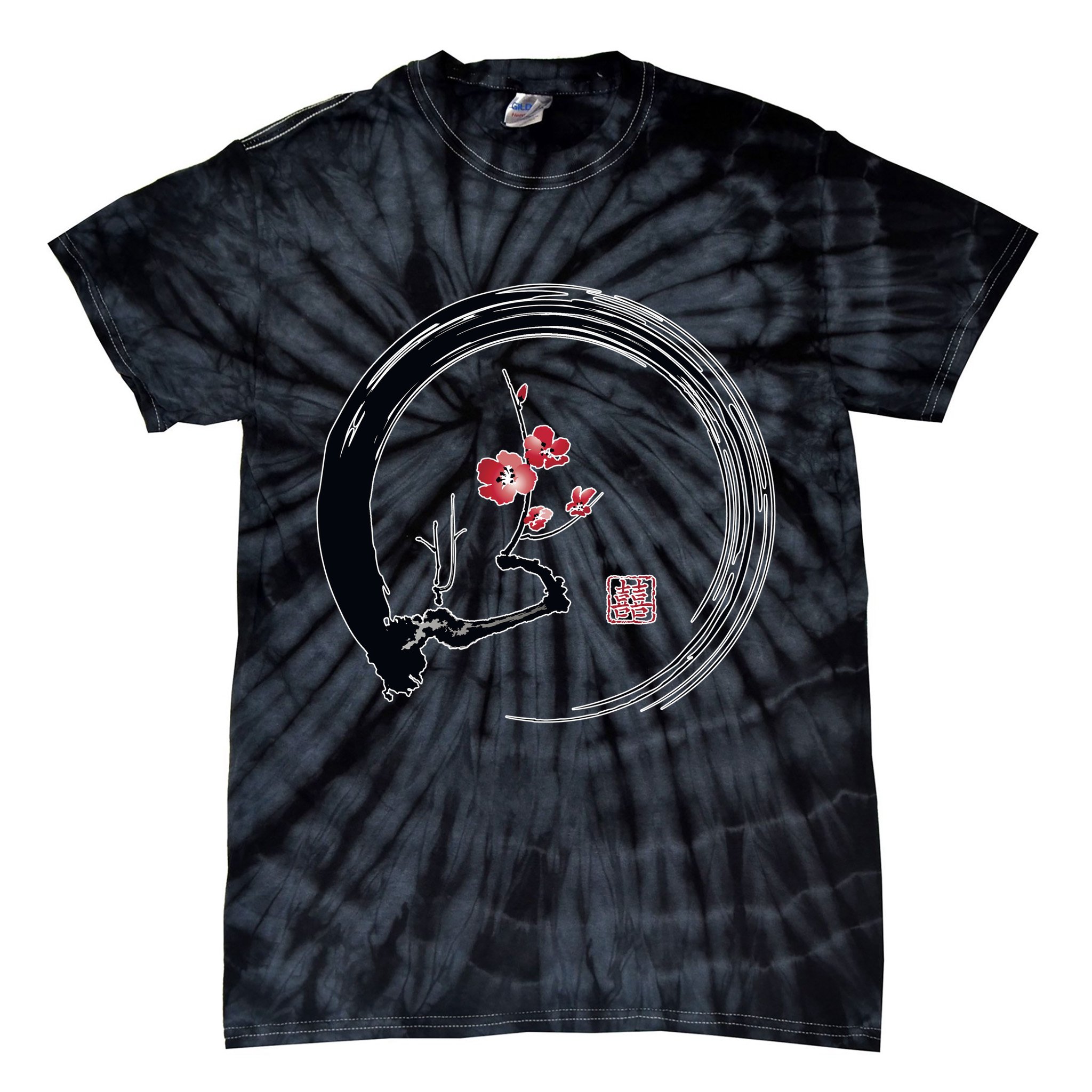 Cherry Blossom Japanese Ink Painting Tie-Dye T-Shirt