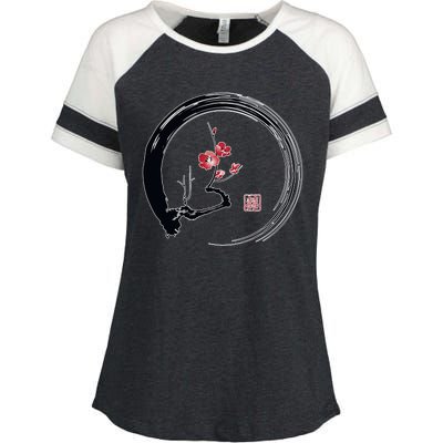 Cherry Blossom Japanese Ink Painting Enza Ladies Jersey Colorblock Tee