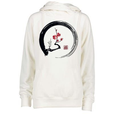 Cherry Blossom Japanese Ink Painting Womens Funnel Neck Pullover Hood