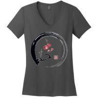 Cherry Blossom Japanese Ink Painting Women's V-Neck T-Shirt