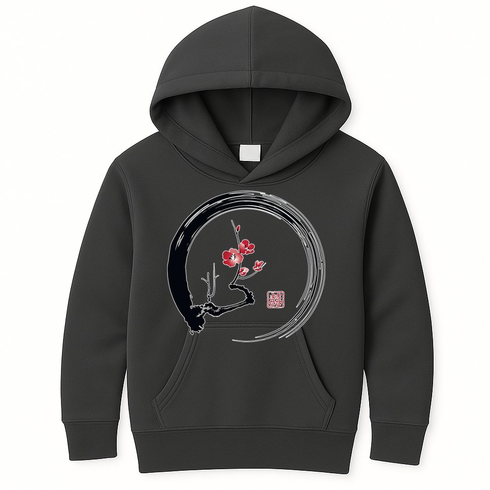 Cherry Blossom Japanese Ink Painting Kids Hoodie