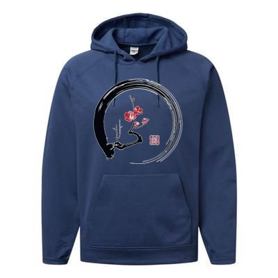 Cherry Blossom Japanese Ink Painting Performance Fleece Hoodie