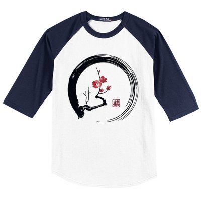 Cherry Blossom Japanese Ink Painting Baseball Sleeve Shirt