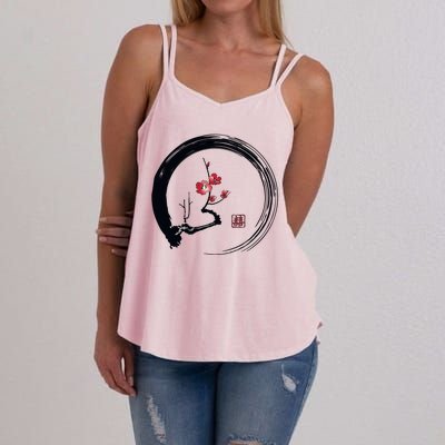 Cherry Blossom Japanese Ink Painting Women's Strappy Tank