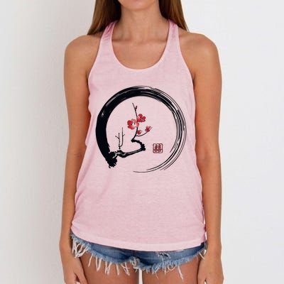 Cherry Blossom Japanese Ink Painting Women's Knotted Racerback Tank