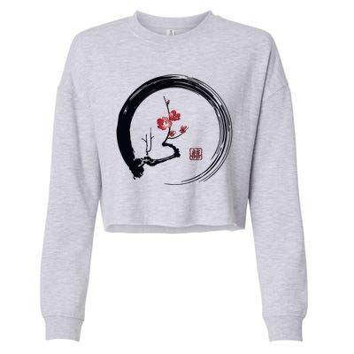 Cherry Blossom Japanese Ink Painting Cropped Pullover Crew