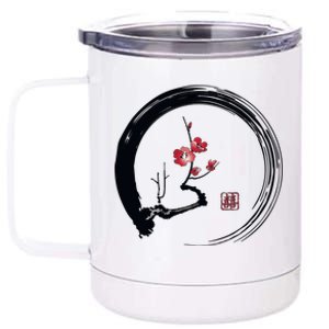 Cherry Blossom Japanese Ink Painting 12 oz Stainless Steel Tumbler Cup