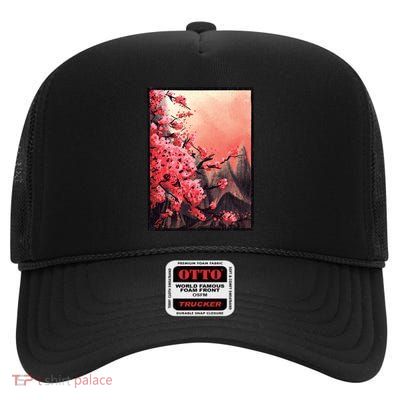 Cherry Blossom Painting High Crown Mesh Back Trucker Hat