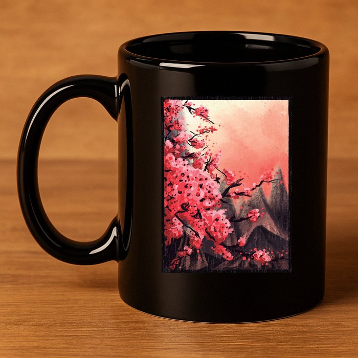 Cherry Blossom Painting 11oz C Handle Ceramic Mug