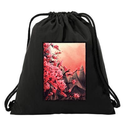 Cherry Blossom Painting Drawstring Bag