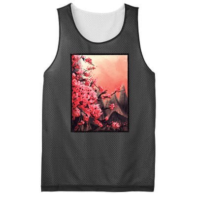 Cherry Blossom Painting Mesh Reversible Basketball Jersey Tank