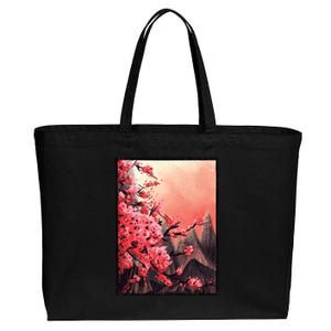 Cherry Blossom Painting Cotton Canvas Jumbo Tote