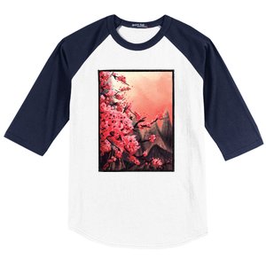 Cherry Blossom Painting Baseball Sleeve Shirt